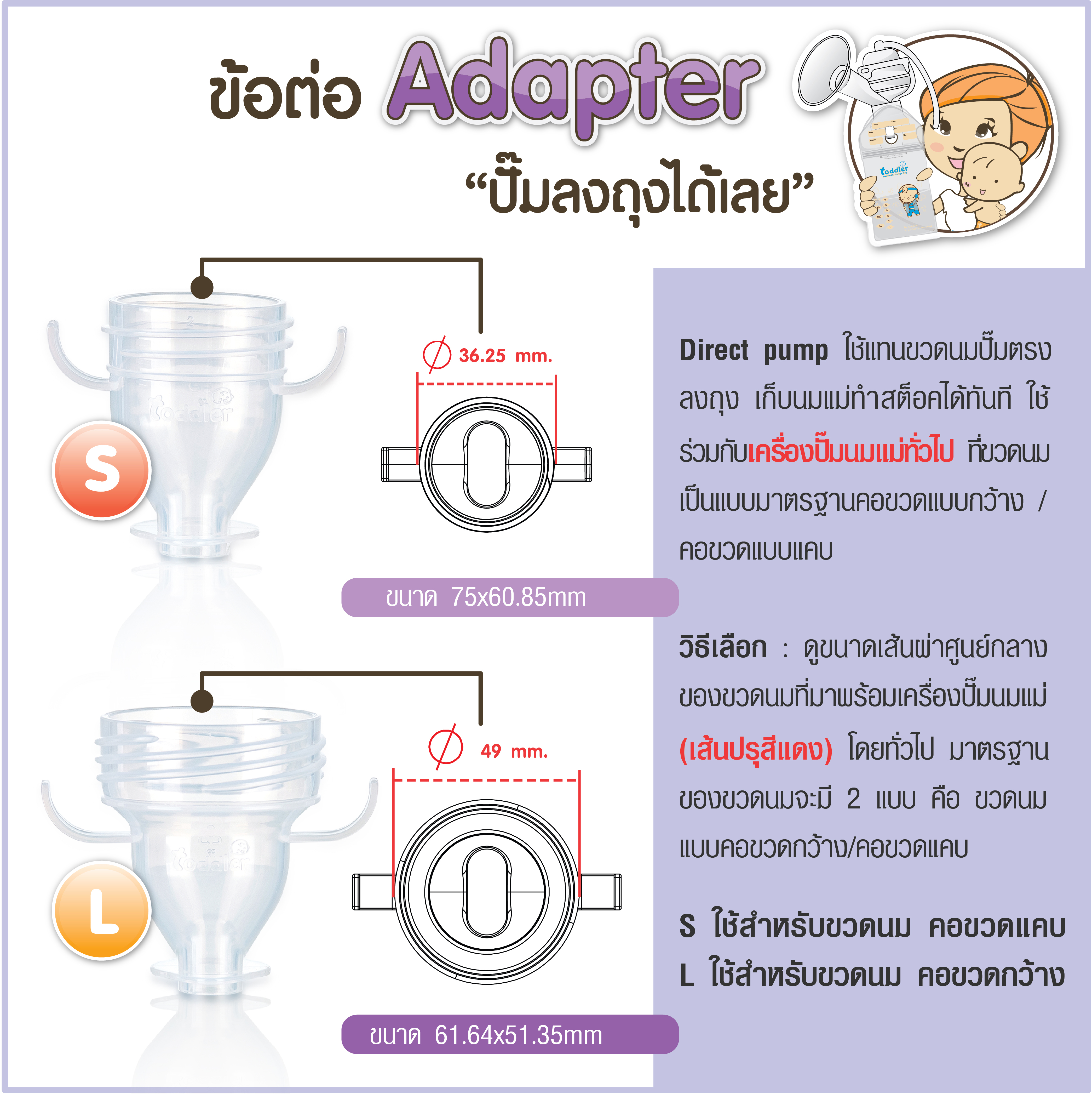 ลดพิเศษ!! ถุงเก็บน้ำนมแม่ รุ่น อะแดปเตอร์ ขนาด 9 ออนซ์