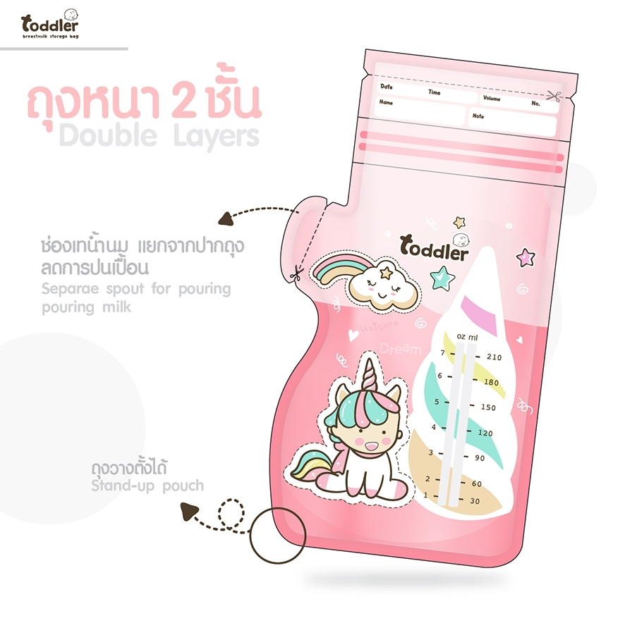 ท็อตเลอร์ ถุงเก็บน้ำนมแม่ Unicorn ขนาด 7 ออนซ์ (1กล่อง ฟรี 1กล่อง) แถมฟรีถุงจัดเรียง XL