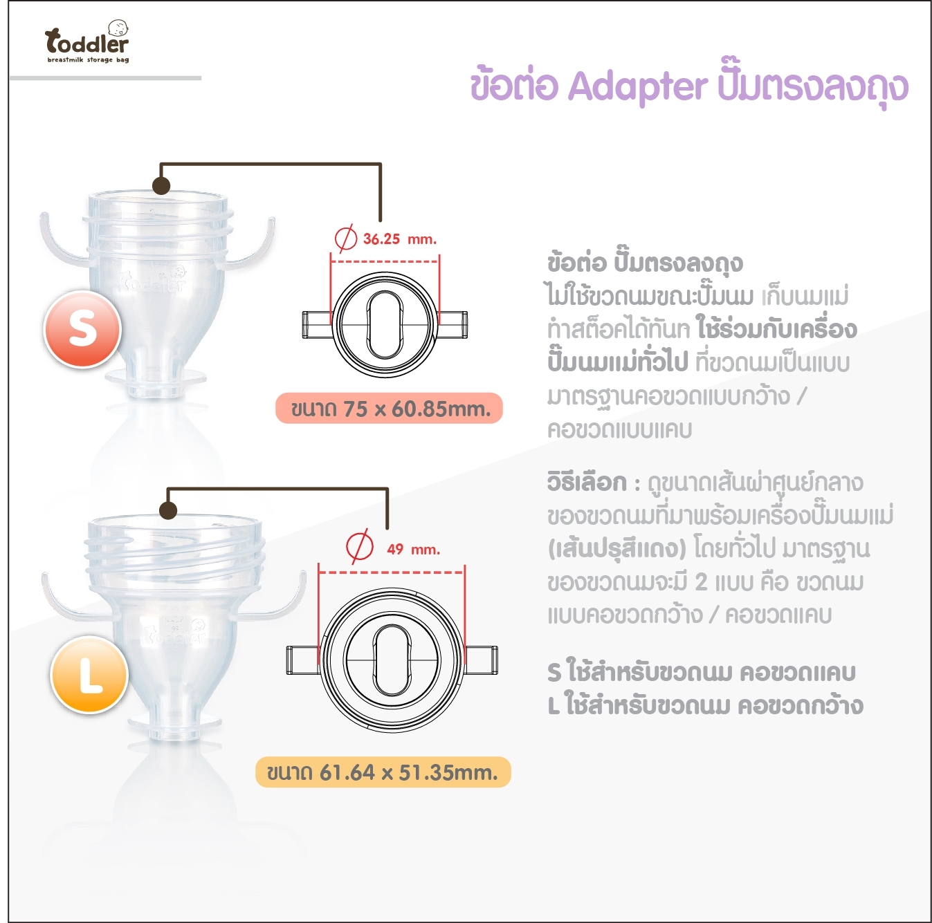 อะแด็ปเตอร์ ขนาด S  #คอแคบ (1กล่อง มี 1 คู่ / 1ขนาด)